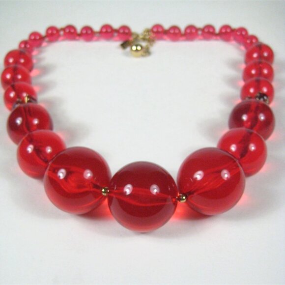 Kate Spade New York Red Lucite Ball Beaded Necklace Designer Signed 26 inch - Picture 2 of 12